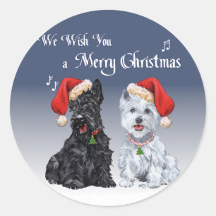 Scottie & Westie Christmas Carols Runder Aufkleber