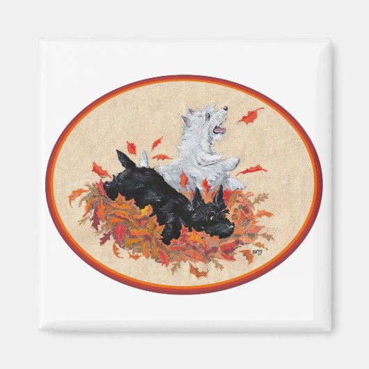 Scottie & Westie Fallen Blätter Magnet (Vorne)