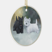 Scottie Westie Wintertime Keramikornament (Rechts)