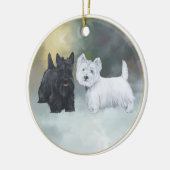 Scottie Westie Wintertime Keramikornament (Links)