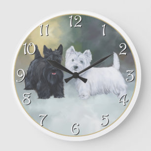 Scottie Westie Winterzeit Große Wanduhr