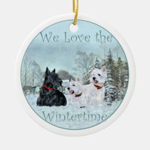 Scottie & Westies Winter-Weihnachtsbaumschmuck Keramikornament