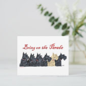 Scotties All in einer Reihe Postkarte (Stehend Vorderseite)