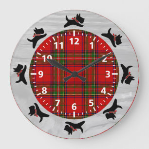 Scotties auf dem Lauf Große Wanduhr