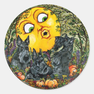Scotties im Mondschein Runder Aufkleber