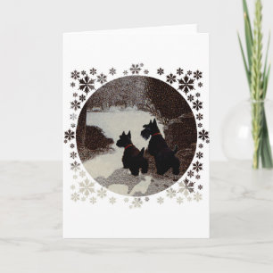 Scotties in surrealer Winternacht Feiertagskarte