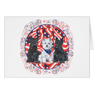 Scotties und ein Westie Patriotisch