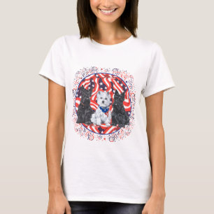 Scotties und eine Westie-Amerikanische-Flagge T-Shirt
