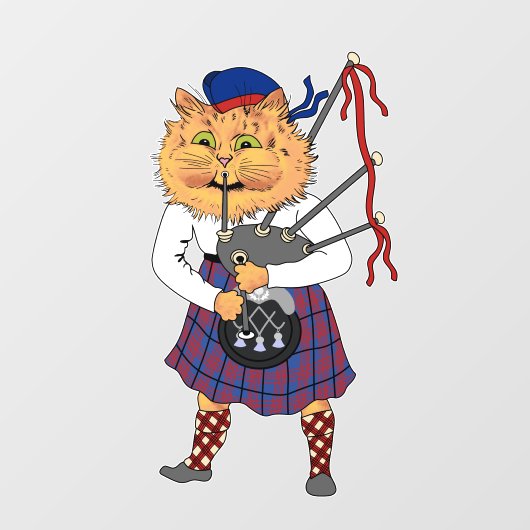 Scottish Bagpipe Playing Cat Fensteraufkleber (Blatt)