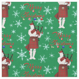Scottish Bagpiper Merry Christmas with Snowflakes Stoff