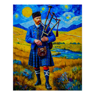 Scottish bagpiper Wall Art Decor .Water Color Poster