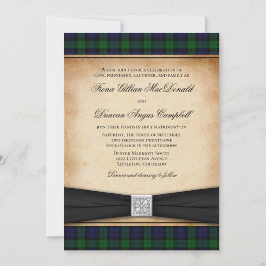 Scottish Black Watch Tartan Wedding Einladung (Vorderseite)