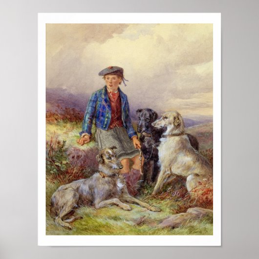 Scottish boy with wolfhounds in a Highland landsca Poster (Vorne)