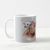 Scottish Brown Highland Cow Blume Personalisiert Kaffeetasse (Links)