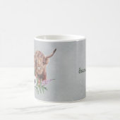 Scottish Brown Highland Cow Floral Personalisiert Kaffeetasse (Mittel)