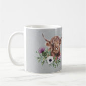 Scottish Brown Highland Cow Floral Personalisiert Kaffeetasse (Links)