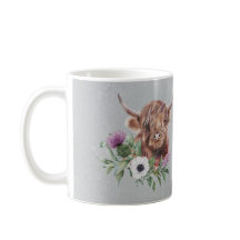 Scottish Brown Highland Cow Floral Personalisiert