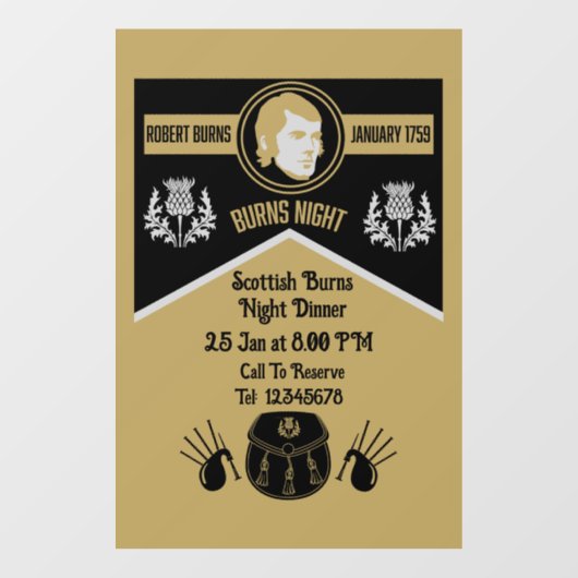 Scottish Burns Night Dinner Invite Fensteraufkleber (Blatt)