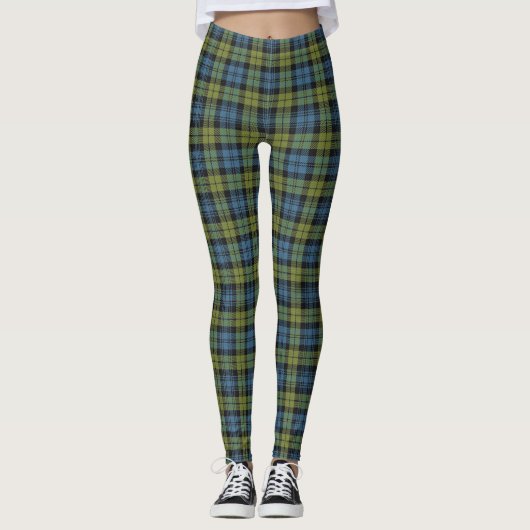 Scottish Campbell blau und grüner Tartan kariert Leggings (Vorderseite)
