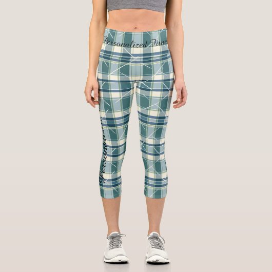 Scottish Campbell Plaid Green & White Pattern Capri Leggings (Vorderseite)