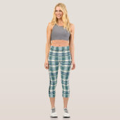 Scottish Campbell Plaid Green & White Pattern Capri Leggings (Vorderseite)