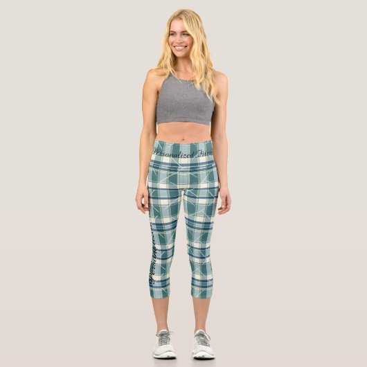 Scottish Campbell Plaid Green & White Pattern Capri Leggings (Vorderseite)