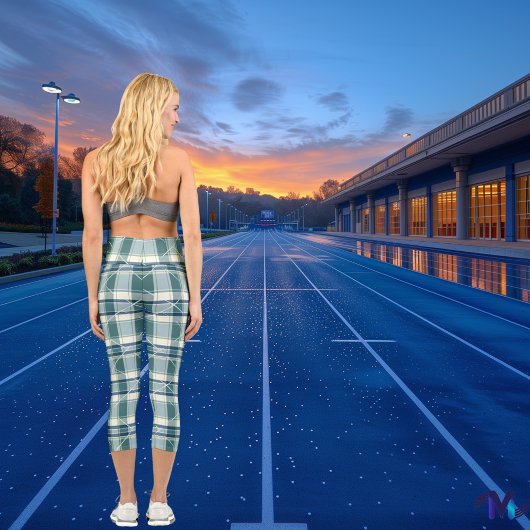 Scottish Campbell Plaid Green & White Pattern Capri Leggings