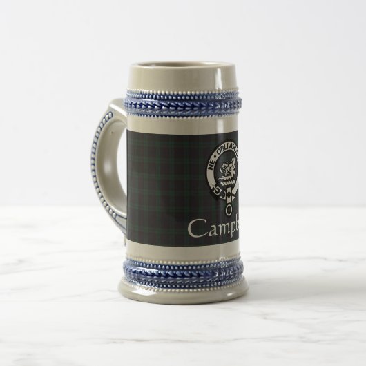 Scottish Campbell Wappen Abzeichen & Tartan Bierglas (Vorderseite Links)