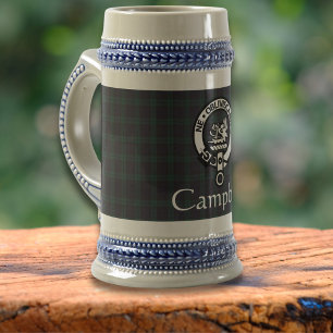 Scottish Campbell Wappen Abzeichen & Tartan Bierglas
