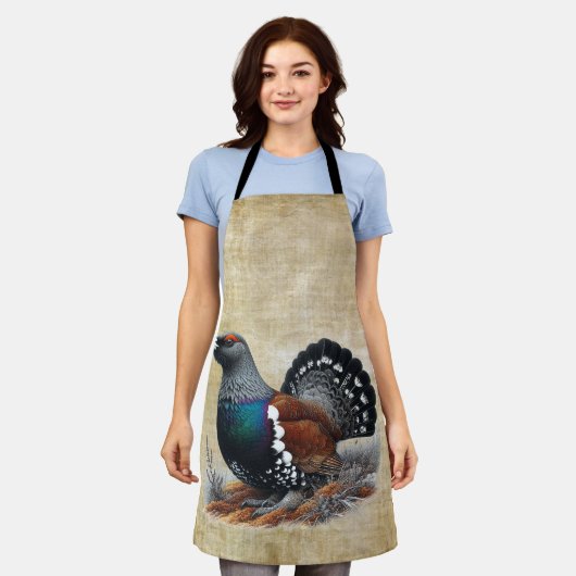 Scottish Capercaillie on on Heather Pen and Ink Sc Schürze (Getragen)