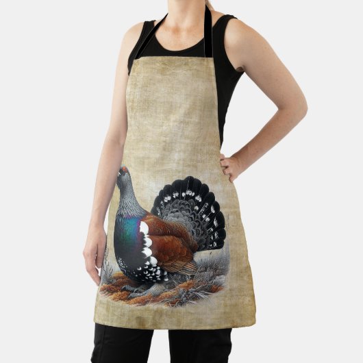 Scottish Capercaillie on on Heather Pen and Ink Sc Schürze (InSitu)