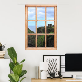 Scottish Castle on Cliff View aus einem Fenster Poster