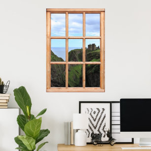 Scottish Castle on Cliff View aus einem Fenster Poster