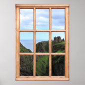 Scottish Castle on Cliff View aus einem Fenster Poster (Vorne)