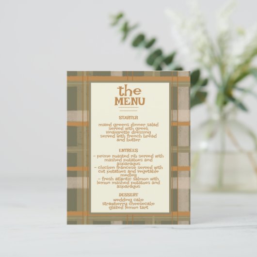Scottish Celtic Tartan Pattern Wedding Menu (Stehend Vorderseite)