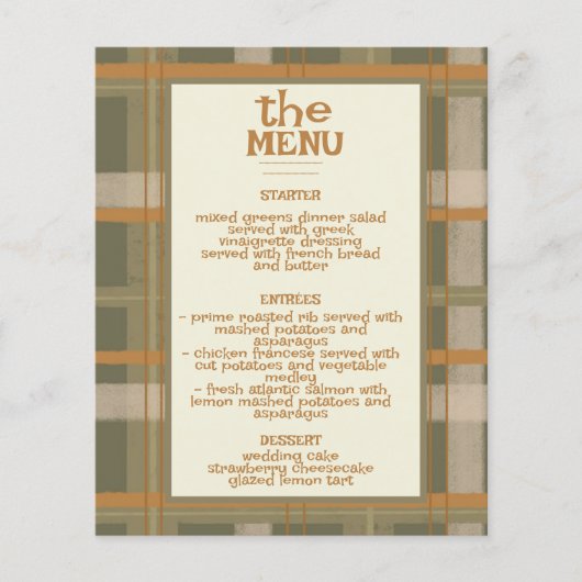Scottish Celtic Tartan Pattern Wedding Menu (Vorderseite)