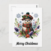 Scottish Christmas Otter Christmas mit Thistle Postkarte (Vorne/Hinten)