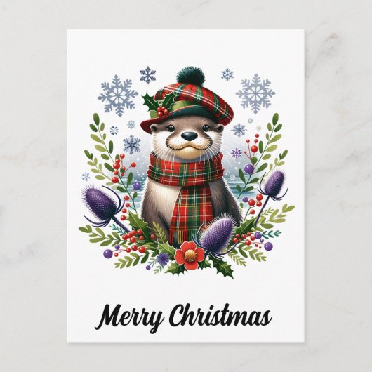 Scottish Christmas Otter Christmas mit Thistle Postkarte (Vorderseite)