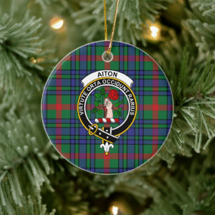 Scottish Clan Aiton Ancient Tartan und Wappen Keramik Ornament