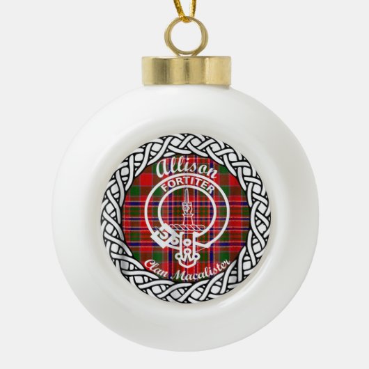 Scottish Clan Allison Tartan und Wappen Keramik Kugel-Ornament (Vorderseite)