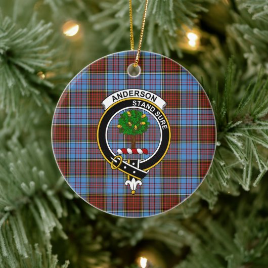Scottish Clan Anderson Modern Tartan und Wappen Keramik Ornament (Baum)