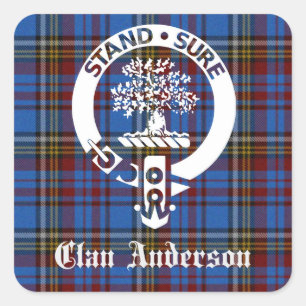 Scottish Clan Anderson Wappen & Tartan Quadratischer Aufkleber