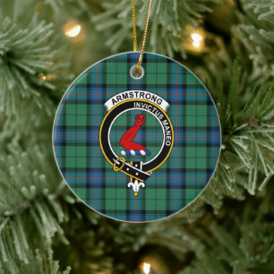 Scottish Clan Armstrong Ancient Tartan and Crest Keramik Ornament
