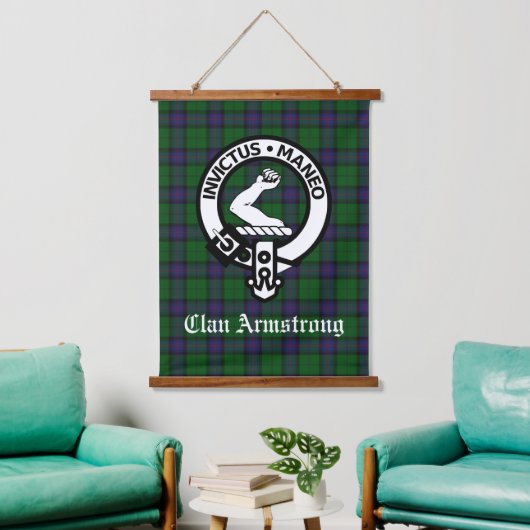Scottish Clan Armstrong Wappen Abzeichen und Tarta Wandteppich Mit Holzrahmen (Wohnzimmer)