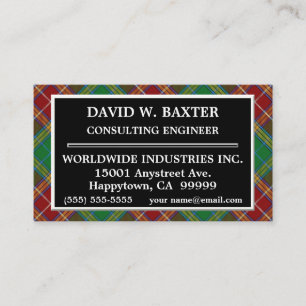 Scottish Clan Baxter Tartan Kariert Visitenkarte