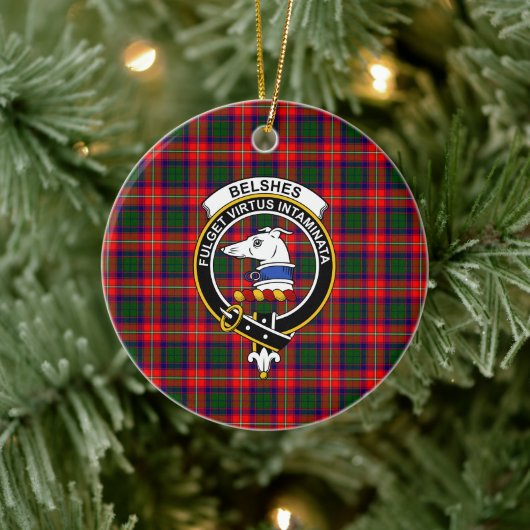 Scottish Clan Belshes Tartan und Wappen Keramik Ornament (Baum)