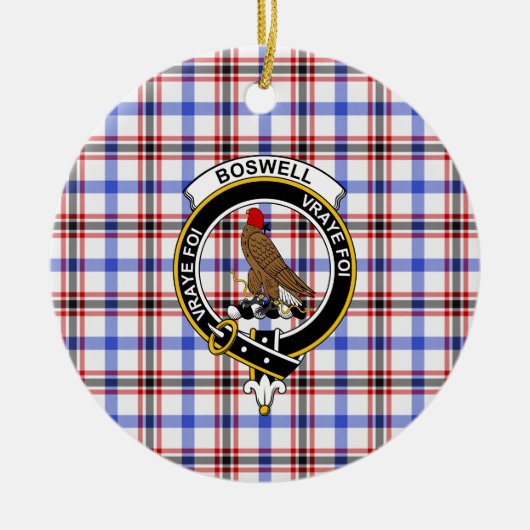 Scottish Clan Boswell Modern Tartan und Wappen Keramik Ornament (Vorne)