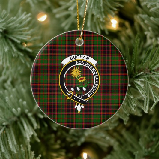 Scottish Clan Buchan Modern Tartan und Wappen Keramik Ornament (Baum)
