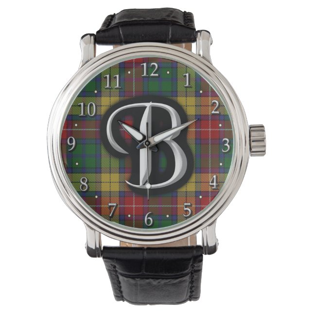 Scottish Clan Buchanan Monogram Tartan Armbanduhr (Vorderseite)