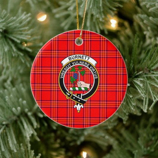 Scottish Clan Burnett Modern Tartan und Wappen Keramik Ornament (Baum)